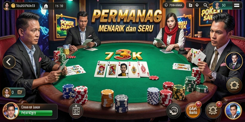 Tampilan gameplay seru dan interaktif dalam permainan Poker 73K.