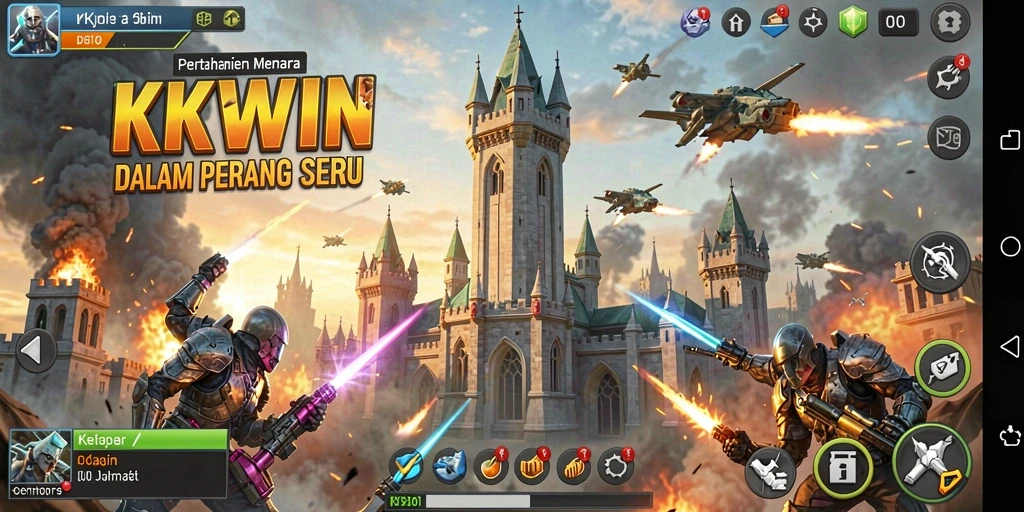 Screenshot KKWIN menampilkan aksi pertahanan menara yang mendebarkan.