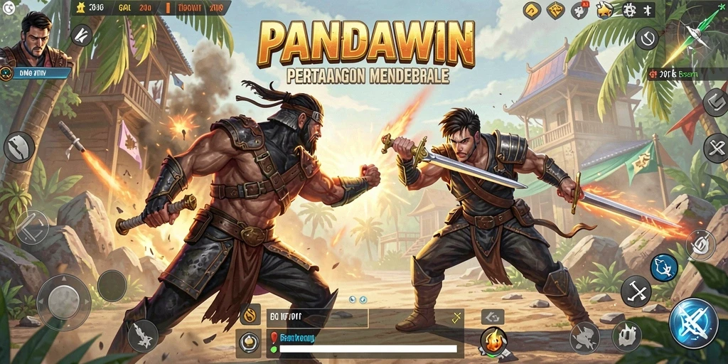 Gameplay seru dalam PANDAWIN saat pemain bertarung di arena Battle Royale.
