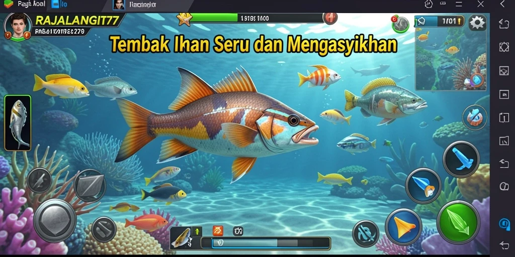 Tampilan gameplay seru RAJALANGIT77 dengan ikan berwarna-warni.