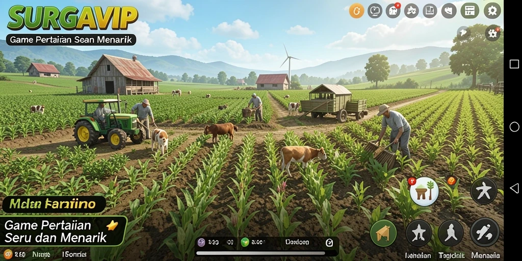 Tangkapan layar dari gameplay SURGAVIP yang menampilkan aktivitas bertani.