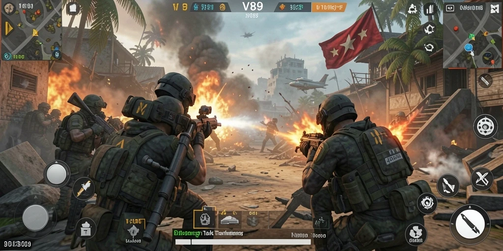 Screenshot gameplay TPS V89 dengan aksi pertempuran yang seru.