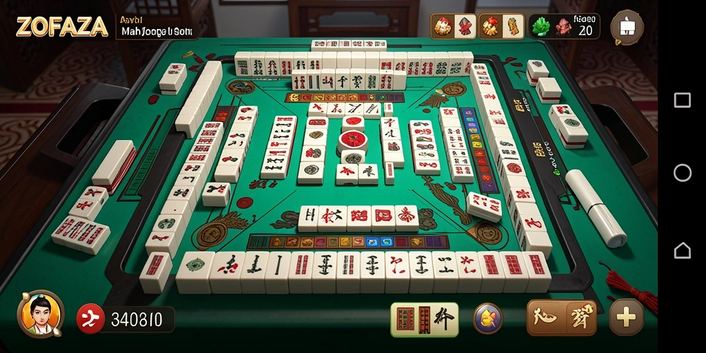 Gameplay seru ZOFAZA dalam permainan Mahjong yang menantang.
